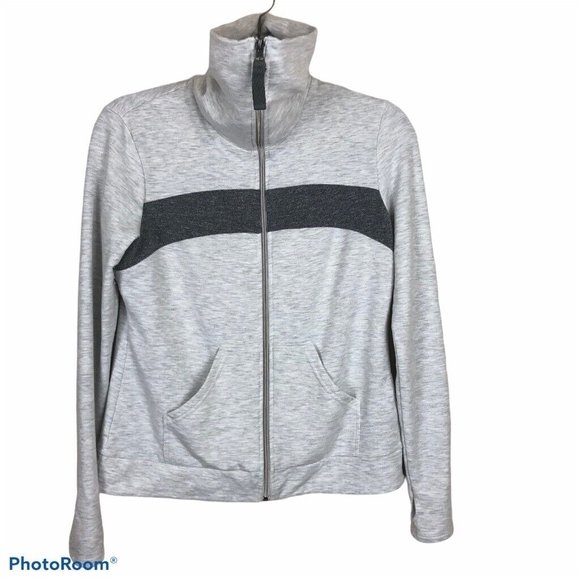 Te Verde Womens Yoga Track Jacket Gray Heathered Color Block Stretch Thumbhole S - Picture 3 of 9